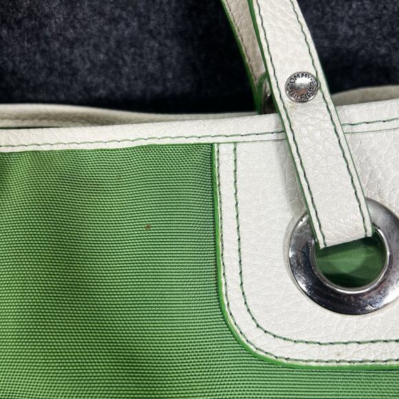 Vintage TOMMY HILFIGER White/GREEN Nylon FAUX LEATHER Y2K 90s Purse - Picture 7 of 11